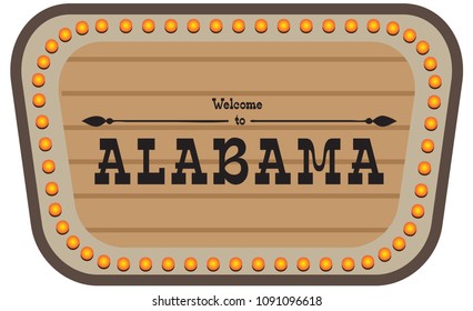 A vintage street sign is welcome to Alabama. Vector illustration.