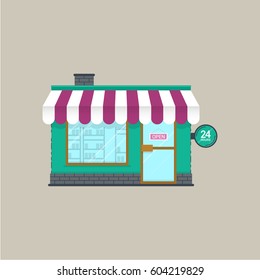 Vintage Street Store Front  view detailed isolated vector illustration. Shop or cafe facade icon.