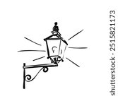 Vintage street wall lantern vector sketch isolated on white background, Hand drawn illustration