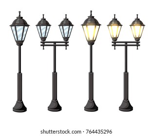 Vintage streetlights. Vector retro street lamp lights isolated on white background isolated on white background Web site page and mobile app design.