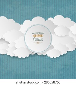 Vintage Striped Background With Clouds, Plate With Shadow And Title Inscription