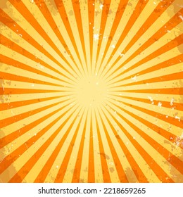Vintage striped background, grunge rays retro texture. Abstract yellow color stripy vector illustration.