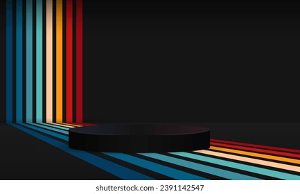 Vintage Striped Backgrounds, Posters, Banner Samples, Retro Colors from the 1970s 1900s, 70s, 80s, 90s. retro vintage 70s style stripes background poster lines. Podium stage with retro lines