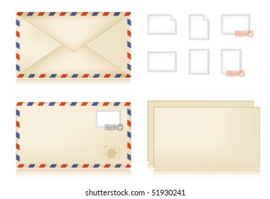 Vintage striped letter set: letter, envelope and stamps.