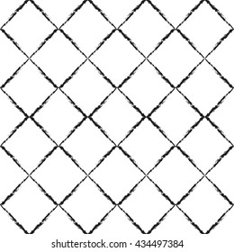 Vintage striped seamless pattern with crossing brushed lines in black and white colors. Vector hand drawn plaid texture.