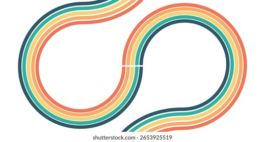 Vintage stripes 70s backgrounds, retro colours posters. Halftone texture, striped pattern covers template flat vector background set. Abstract retro banner web, ads, flyer, poster and business event