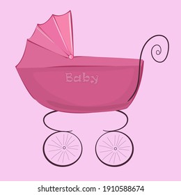 Vintage Stroller In Pink With The Word 