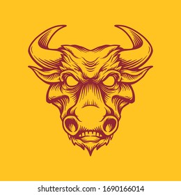 Vintage strong bull head mascot isolated vector illustration background