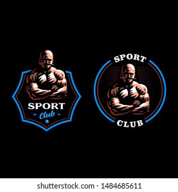 Vintage strong man. Muscular man with a vintage mustache. Vector illustration.