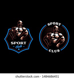 Vintage strong man. Muscular man with a vintage mustache. Vector illustration.