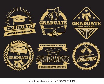 Vintage student graduate vector badges. Graduation label set. Graduation badge and label vintage university or school illustration