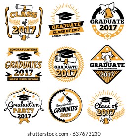 Vintage student graduate vector badges. Graduation celebration labels