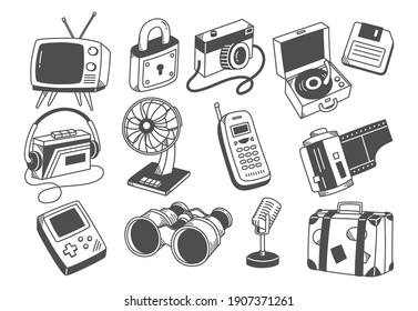 vintage stuff collection line art vector illustration