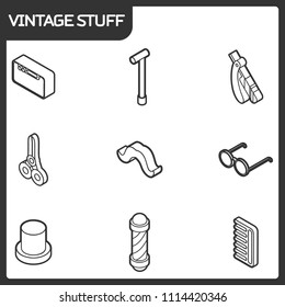 Vintage stuff outline isometric icons