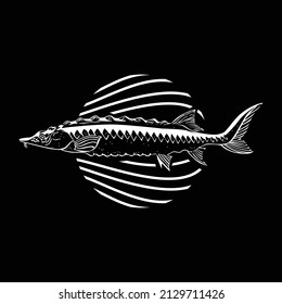 Vintage sturgeon fish vector logo illustration