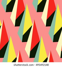vintage style 3D geometric seamless pattern with rows of pyramids in a retro black, yellow and red palette