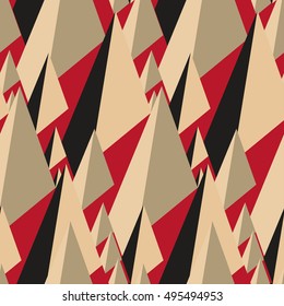 vintage style 3D geometric seamless pattern with triangle and peaks in retro black red and gray palette
