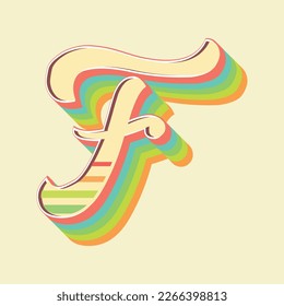 Vintage style 3d illustration of letter f