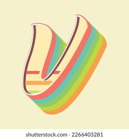 Vintage style 3d illustration of small letter v