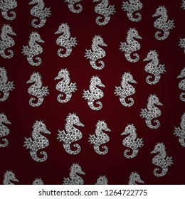 In vintage style. Abstract seamless pattern for wallpaper, clothes, boys, girls. Pictures in white, brown and black colors. Vector illustration. Sea Horse.