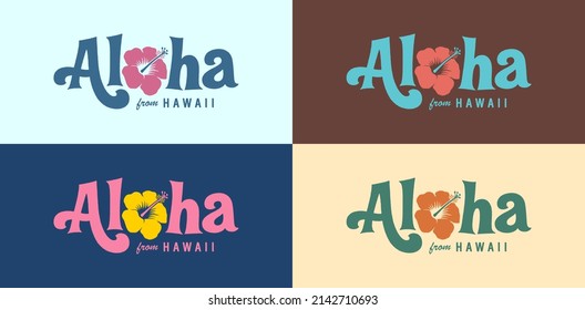 Vintage style Aloha From Hawaii logo set for t-shirt, sweaters and hoodies. Also useful for greeting cards, invitations and posters. Vector EPS10.