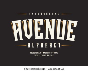 Vintage style alphabet design with uppercase, numbers and symbols