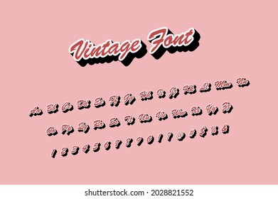 Vintage Style Alphabet Text. 3D Isometric Font Design Set. Pop Art Typography. Lettering Vector Illustration.