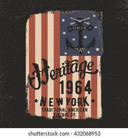 vintage style american flag design for tee