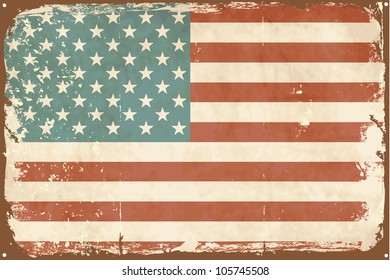 Vintage style American Flag on the tin sign