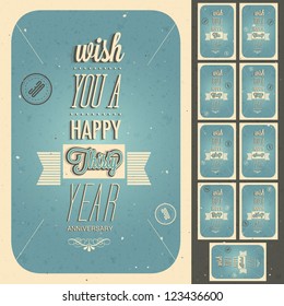 Vintage style anniversary design collection. Set of typographic inscriptions design for anniversary. Vector calligraphic anniversary cards design in retro style.