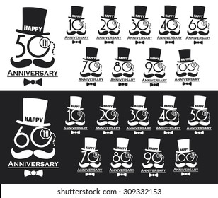 Vintage style anniversary sign collection. Anniversary cards design in steampunk style.