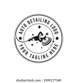 Vintage style auto polish detailing logo design template. Auto detailing polish car machine logo design vector. Auto detailing polisher car cleaning service