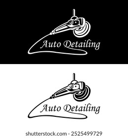 Vintage style auto polish detailing logo design template. Auto detailing polish car machine logo design vector. Auto detailing polisher car cleaning service