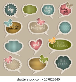 Vintage Style Baby Vector Labels. Graphic Design Editable For Your Design.