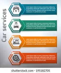 Vintage style background business presentation template car service. Vector illustration  EPS 10 for technology infographics, number options, web banner, page layout firm automobile repair 