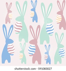 Vintage style background design with rabbit and easter egg pattern/ Bunny holding colorful easter egg vector art