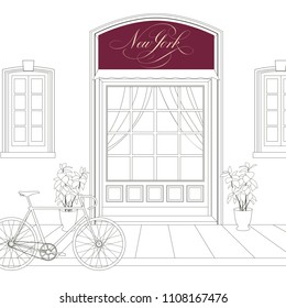 Vintage Style Background with Shop Window. New York Lettering Design. 