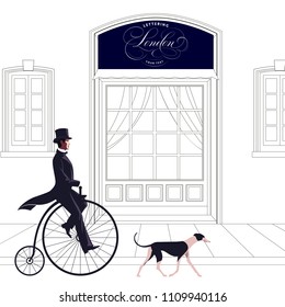 Vintage Style Background with Shop Window. London Lettering Design. 