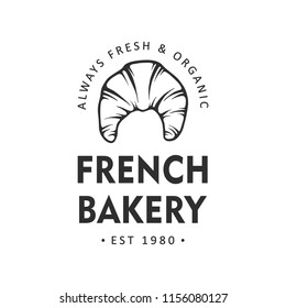 Vintage style bakery shop label, badge, emblem, logo. Monochrome vector graphic art with engraved design element. Collection of linear graphic on white background.