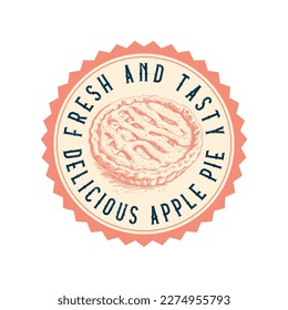 Vintage style bakery shop label, badge, emblem, logo. Vector illustration. Graphic art with engraved design element of American pie. Linear graphic isolated on white background.