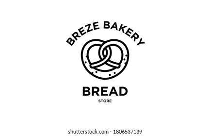 Backshop im Vintage-Stil einfache Etikette, Abzeichen, Emblem, Logo-Vorlage. Grafische Lebensmittelkunst mit Brezel-Bäckerei-Design, Vektorelement mit Typografie. Lineares Bio-Brot auf schwarzem Hintergrund.