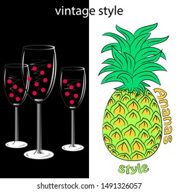 vintage style banner with ananas vector illustration. pineapple vector illustration.