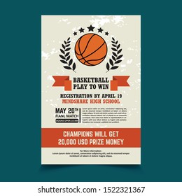 Vintage Style Basketball Poster Vector Template