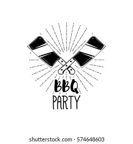 Vintage Style BBQ Barbecue Party label and badge witn butcher knife.