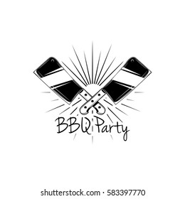 Vintage Style BBQ Barbecue Party label and badge witn butcher knife.