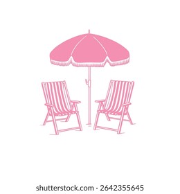 Vintage style beach chair and umbrella vector illustration. Summer retro beach set