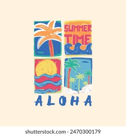 vintage style beach wear tee print design as brush effected as vector