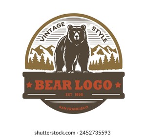 logotipo de oso estilo Antiguas. oso tipo retio en la ladera de una colina