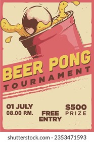 vintage style beer pong tournament poster template illustration
