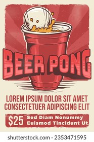 vintage style beer pong tournament poster template illustration
